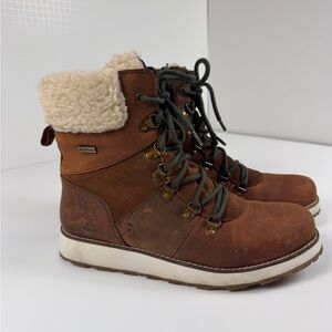 Kamik Brown Leather Shearling-Trim Lace-Up Winter Boots